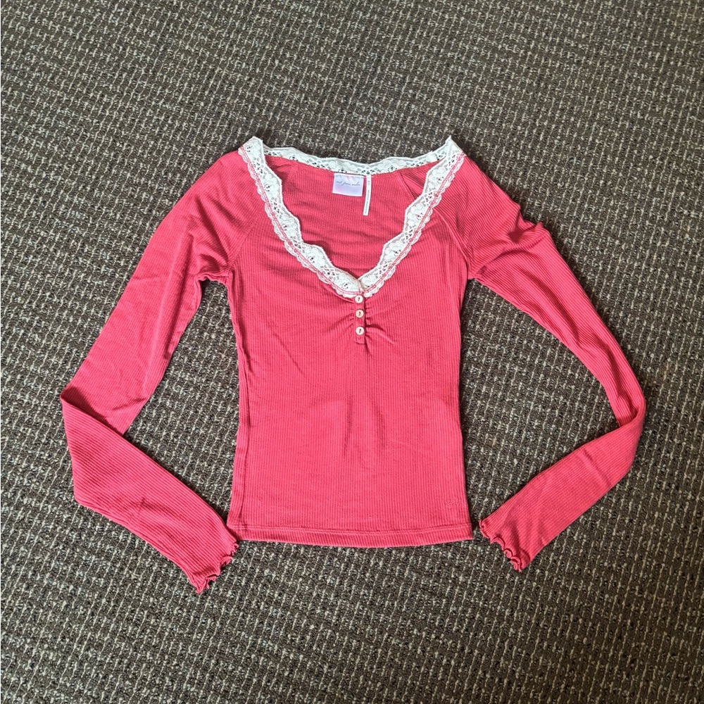 Out From Under Diana Layering Lace-Trim Henley Top